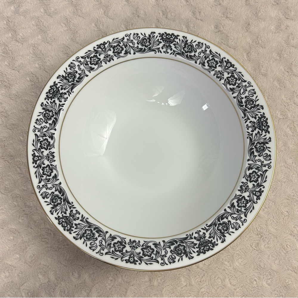 Style House Fine China Avalon Round Vegetable Serving Bowl Black White Floral